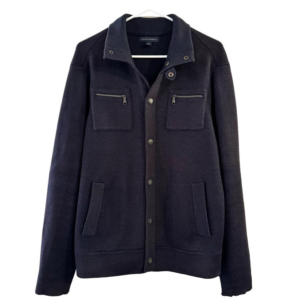 Banana Republic Wool Knit Navy Blue Men’s Heavyweight Sweater Jacket Medium